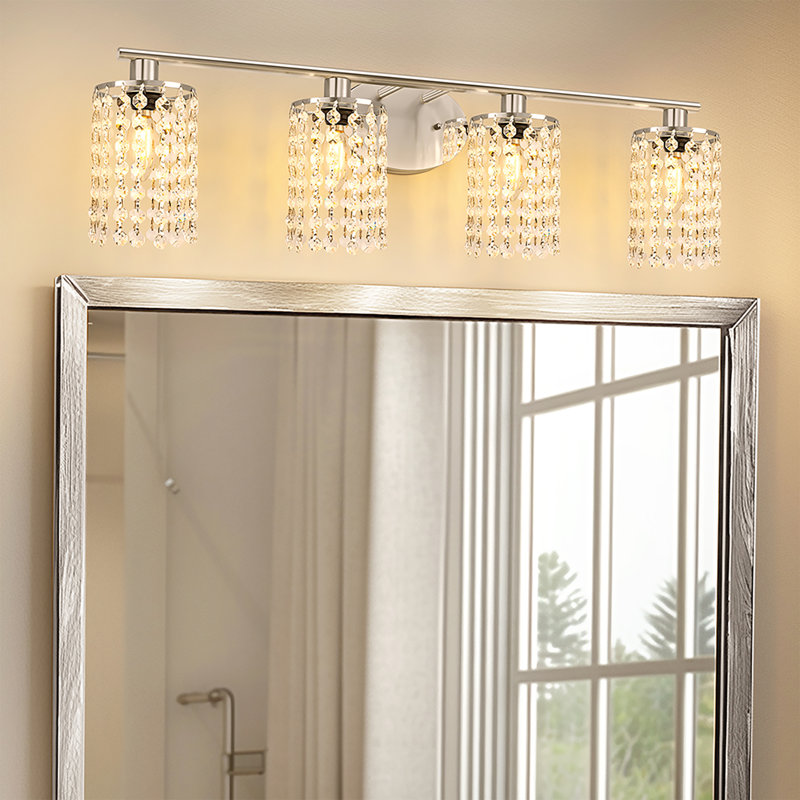 4-Light Dimmable Bathroom Vanity Light With Crystal, Polished Chrome