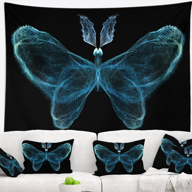 Corwin abstrait papillon fractal turquoise en tapisserie foncé, H 78 po x l 92 po