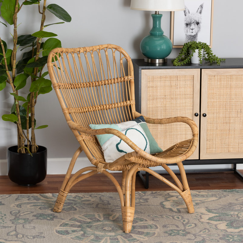 Handcrafted Natural Rattan Bohemian Accent Chair with Curved Backrest
