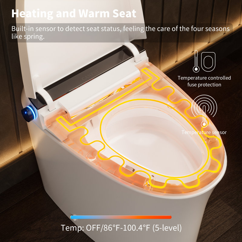 Smart Bidet Toilets with Sensor Flush, Self-Cleaning Nozzle, Warm Water, Heated Seat, Air Dryer, LED Digital Display, Wireless Remote Control Smart Toilet Bidet