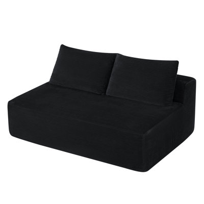 Compression Sectionals, Black Corduroy Compact Modern Couch for Home