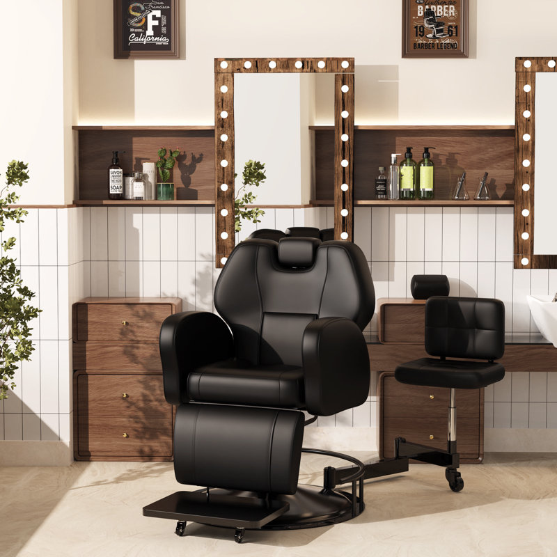  Fauteuil de coiffeur de qualité supérieure, fauteuil de coiffeur inclinable professionnel pour la maison, fauteuil de coiffure tout usage avec structure en acier robuste, fauteuils de tressage confortables, fauteuils de beauté avec repose-tête amovible - BLK