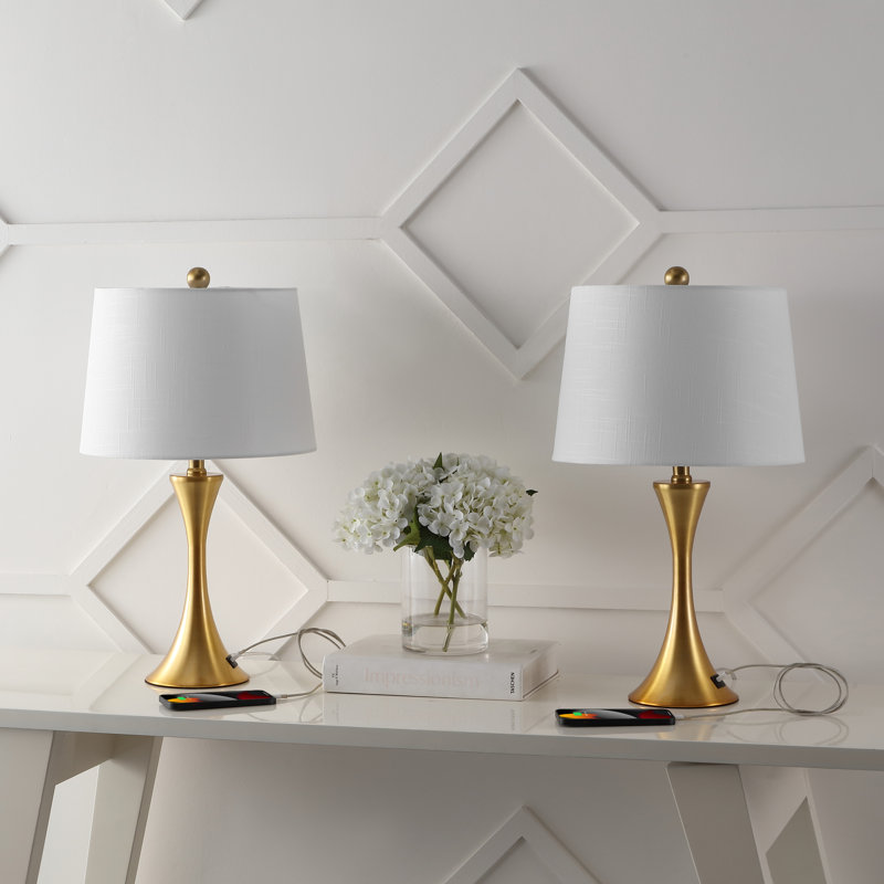Sikeston Metal USB Table Lamp, Brass Gold