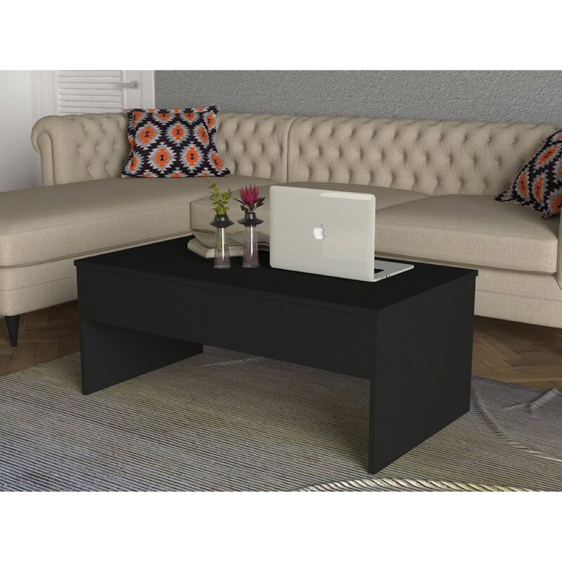 Kayben Lift Top Extendable Sled Coffee Table with Storage, Black