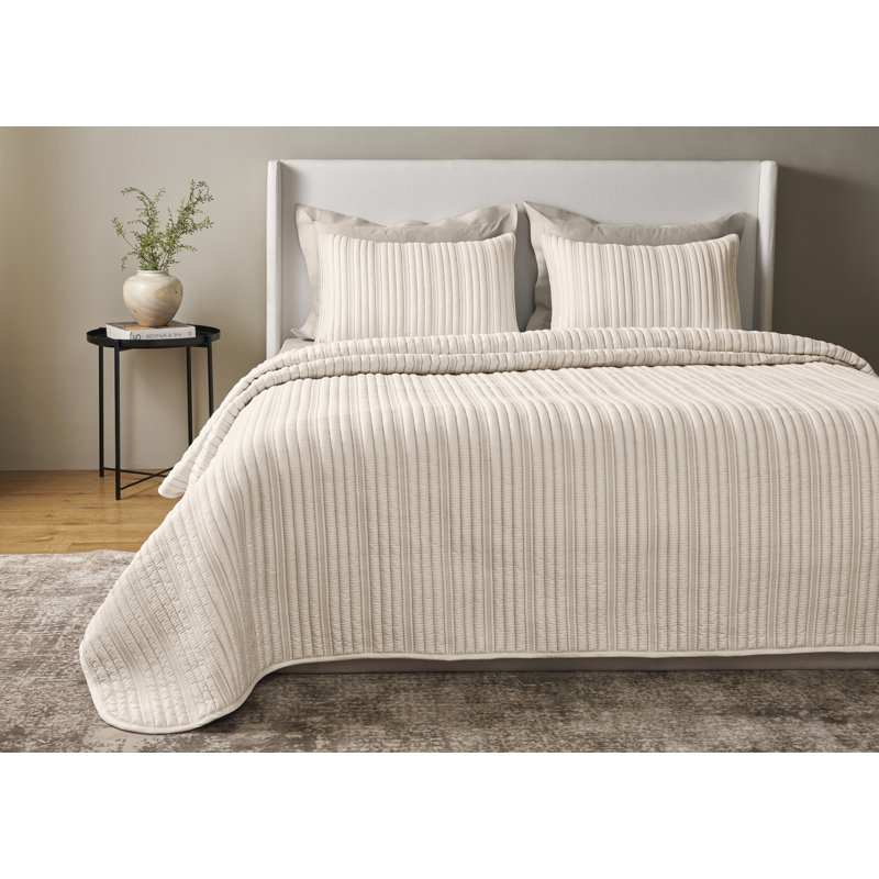 Rib Twin Coverlet Set , Bone
