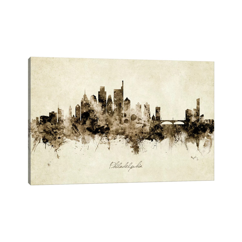 «Philadelphia Pennsylvania Skyline» par Michael Tompsett, impression sur toile tendue, H 26 po x l 40 po x 1,5 po