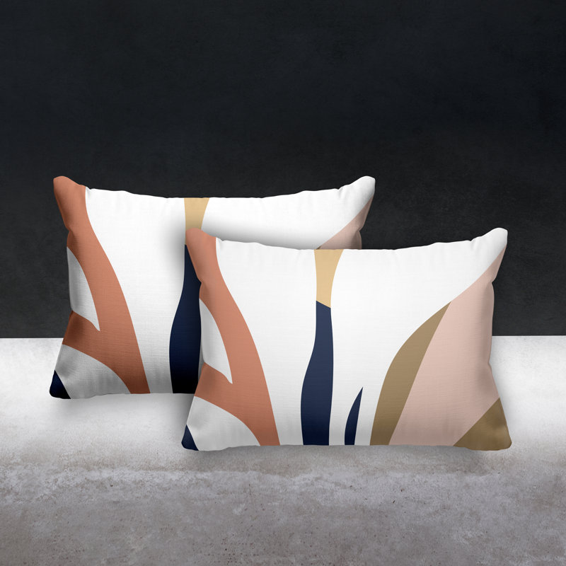 Housse et insert de coussin rectangulaire en polyester pour l'intérieur et l'extérieur, Saumon / bleu marine / beige
