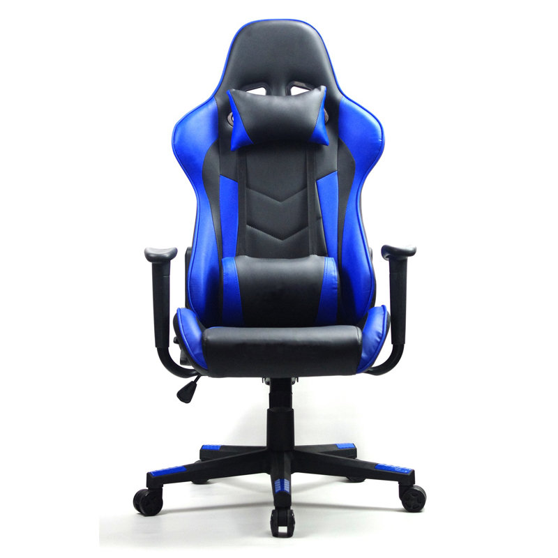 Inbox Zero Adjustable Reclining Ergonomic Swiveling PC & Racing Game Chair with Footrest in Blue/Black