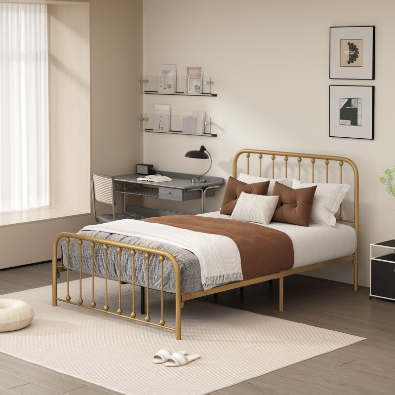 Keyesport Metal Platform Bed, Full/Double, Gold