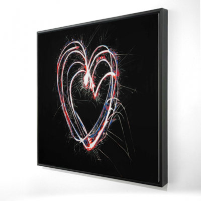 Cœur rouge et bleu avec feux d'artifice - toile encadrée 24 po x 24 po