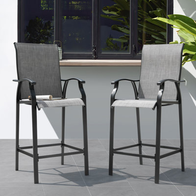 Outdoor 2-Piece PVC-coated polyester Bar Stools of 2, 23'' High Backrest Outdoor Bar Stools with Metal Legs for Patio, Grey
