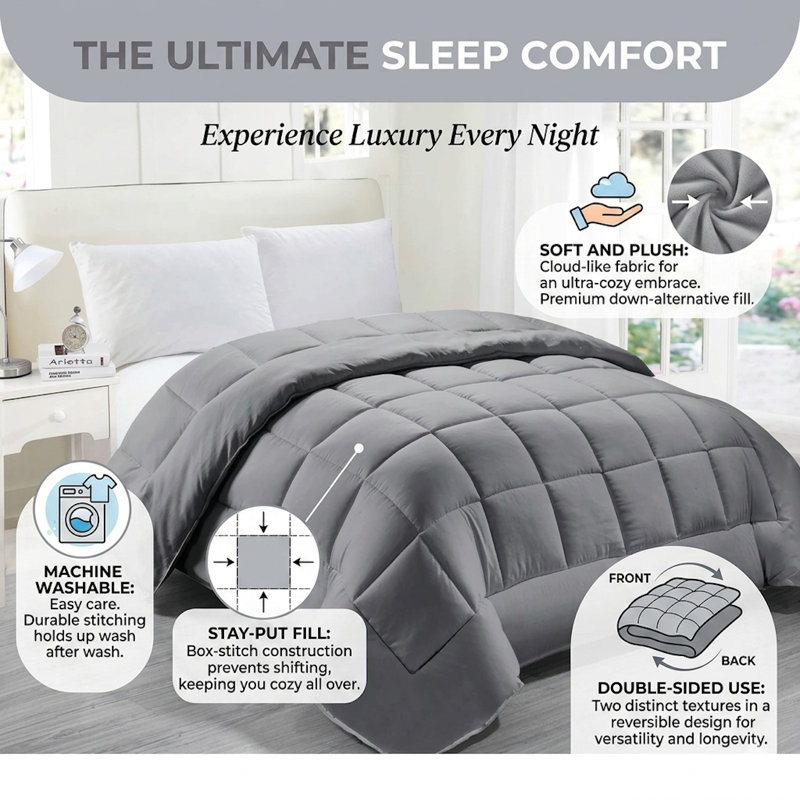 Crystal All Season Down Alternative Comforter, King Comforter, Gray