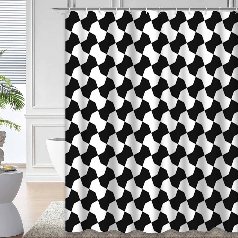 Rideau de douche noir abstrait géométrique blanc avec 12 crochets, L 72 po x l 84 po
