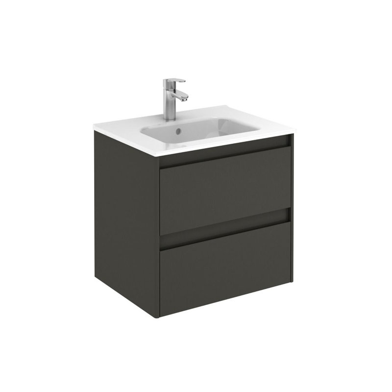 Durazo 23.8'' Single Bathroom Vanity with Ceramic Top, Glossy Anthracite