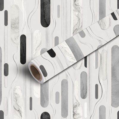 Peel and Stick Wallpaper Contact Paper marble seamless black vetrical stripes white marbling surface Self Adhesive and Removable 17.7in x 118in(45x300cm)