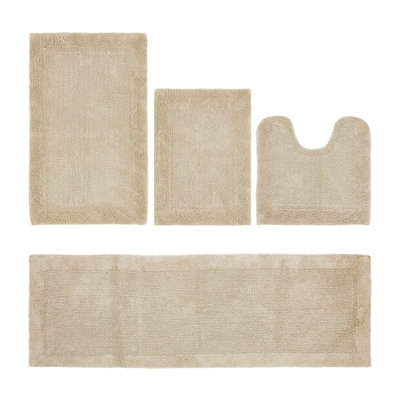 Edge 100% Cotton 2370 GSM Tufted Reversible 4-Piece Bath Rug Set – Ultra Soft, Highly Absorbent, Machine Washable, OEKO-TEX Certified, Ideal for Shower, Bathtub, Vanity & Sink Areas, Sand