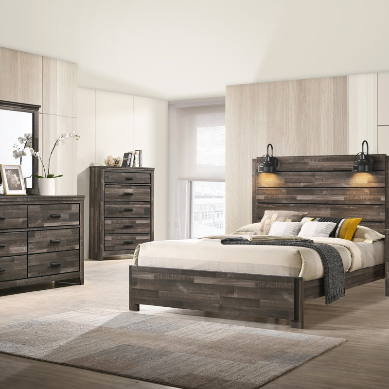 Mobilier de chambre à coucher 1 tiroir rustique contemporain à cinq tiroirs de rangement, Brun antique