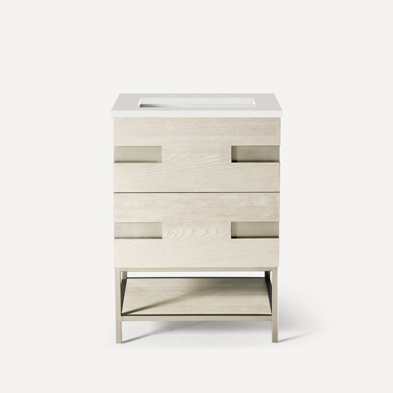 Meuble-lavabo gris naturel 24 po avec plateau en quartz, RBN11192, Étain brossé