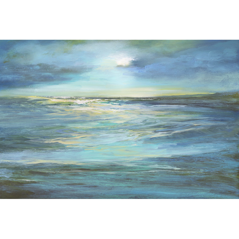Moonlight Reef by Sheila Finch - Painting on Canvas, 30 cm H x 46 cm W, Black Floater Framed