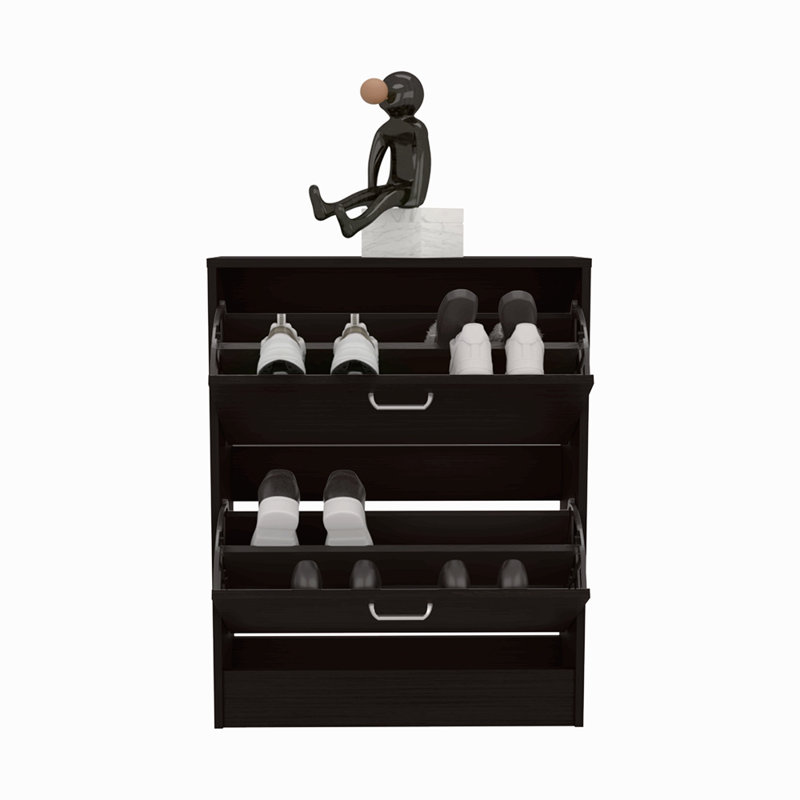 Étagère à chaussures à deux portes avec tablettes réglables, rangement moderne, Noir