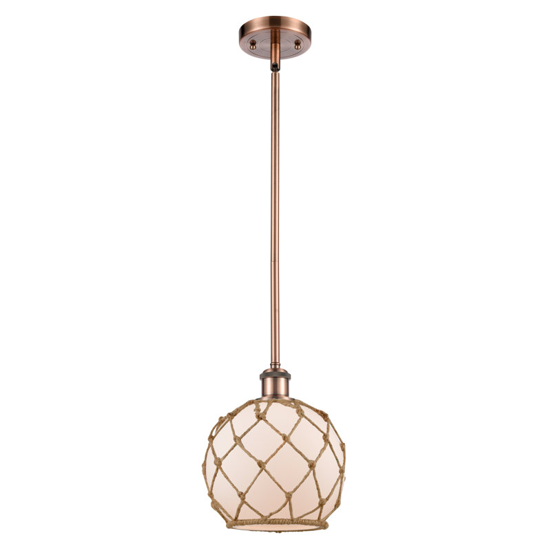 Luminaire suspendu sphère 1 lumière Tobey, Blanc / Brun, H 10 pi x l 8 po x P 8 po, Cuivre antique