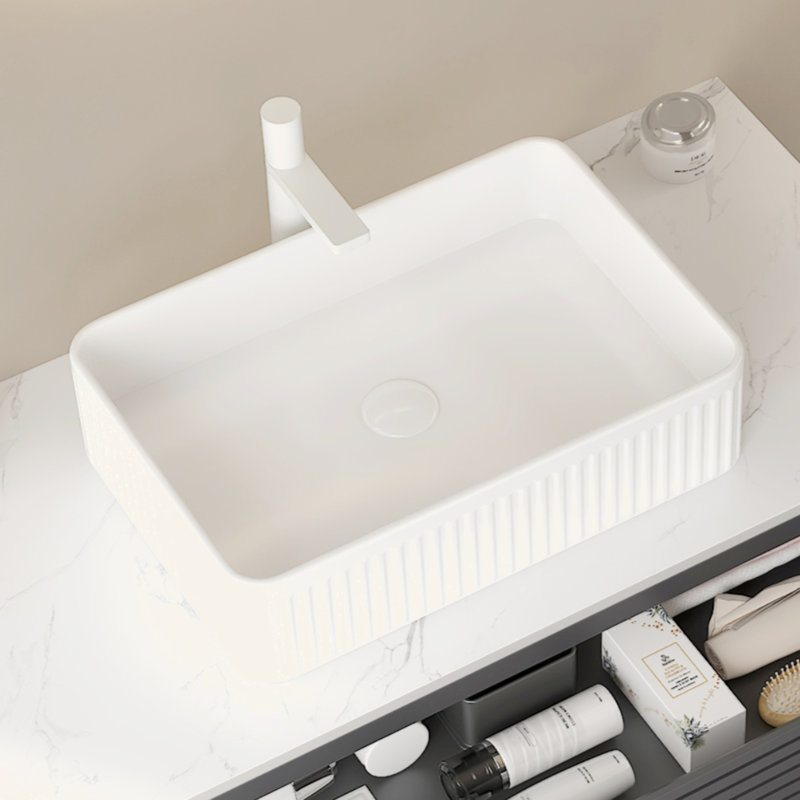 Lavabo vasque de salle de bain 20 po sans armoire, cuve en céramique blanche
