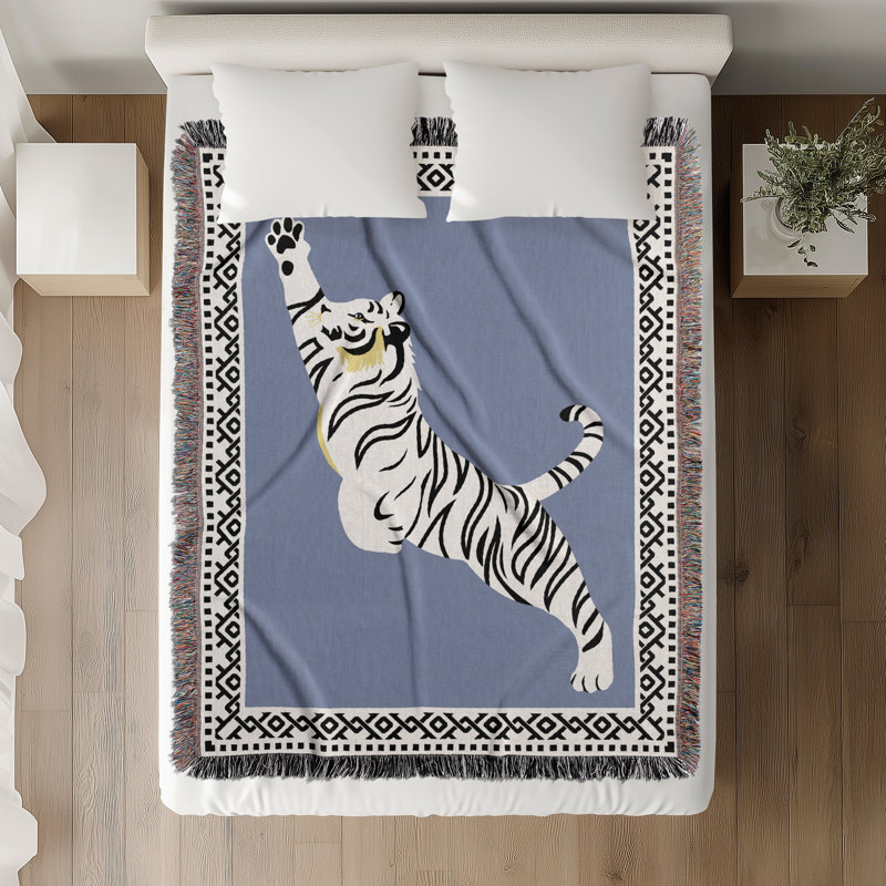 Jeté de lit Kat Tiger, Bleu clair / blanc cassé, L 70 po x l 50 po