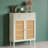 Modern Mint Green Rattan Shoe Cabinet - Gold Metal Handles, Sleek Design For Entryway/living Room