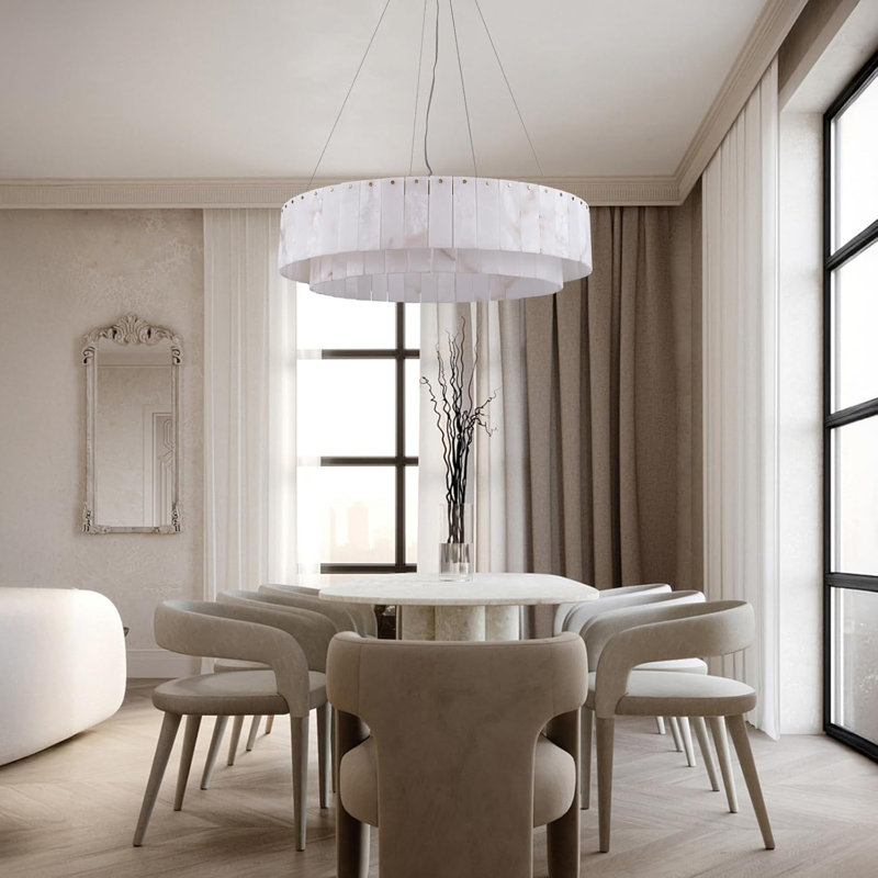  Kipley Modern Drum Alabaster Round Gold Chandelier(Bulbs Included)