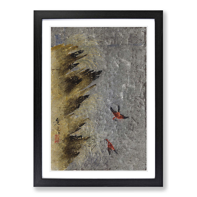 Two Birds by Shibata Zeshin - Picture Frame Painting Print, Black Framed, 36cm H x 27cm W x 2cm D