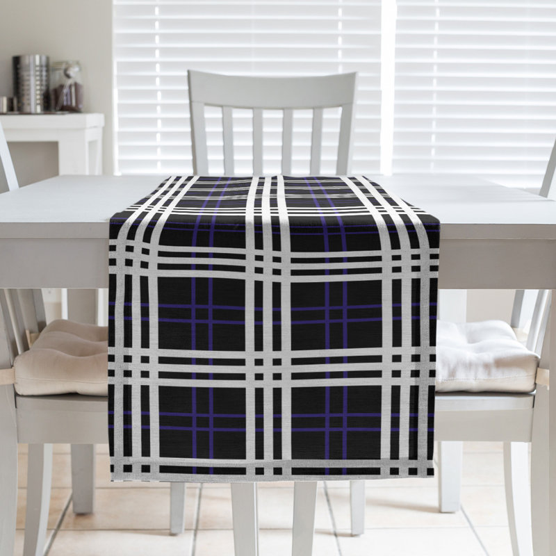 Paid Polyester Table Runner, 72" L x 16" W, Black/Purple/White