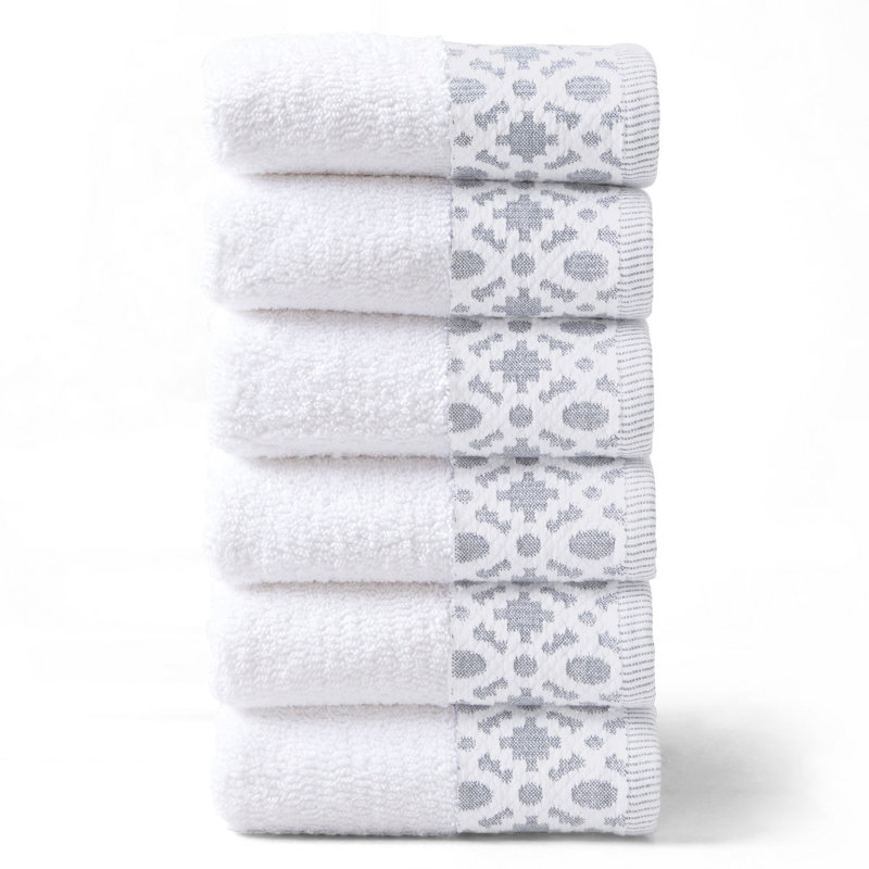 Shalyssa Turkish Cotton Midweight Hand Towel, White/Light Gray
