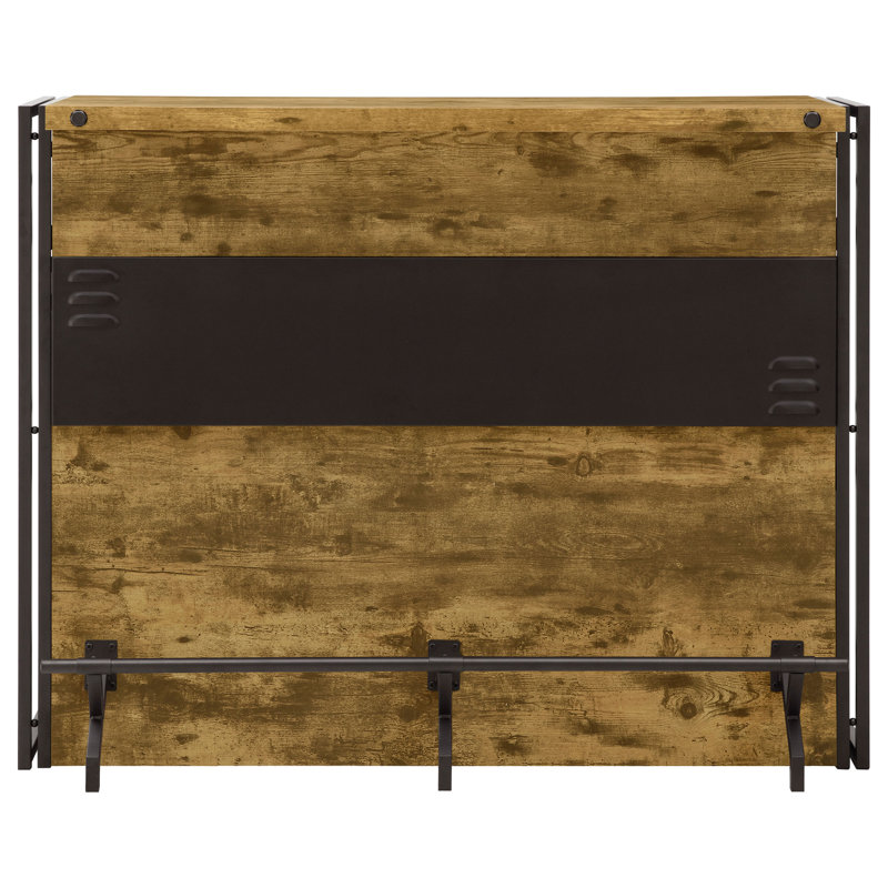 Renaldi Rustic Nutmeg and Black Industrial Home Bar Cabinet