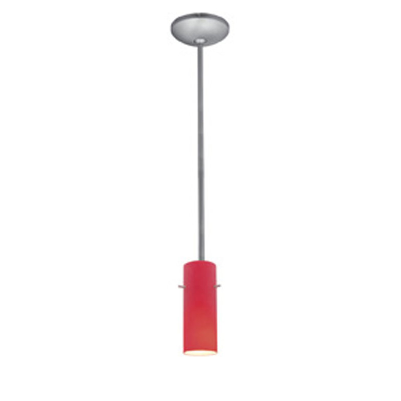 Luminaire suspendu cylindrique 1 lumière Nyquist, Acier brossé, Rouge, Cordon