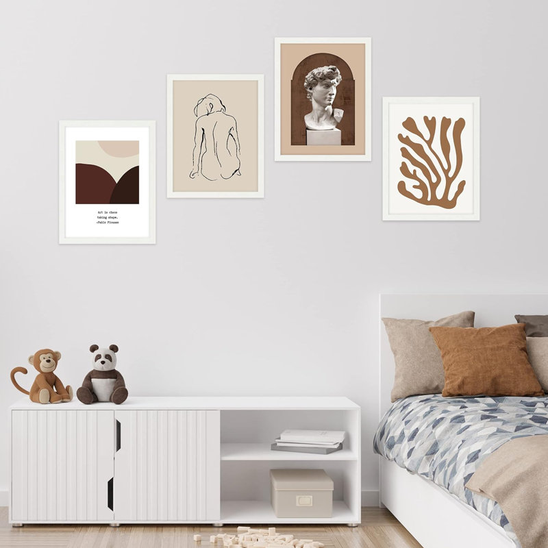 Statue grecque, portrait de buste abstrait, calme et bohème, décor de salle de bain encadré sur papier, impression sur papier