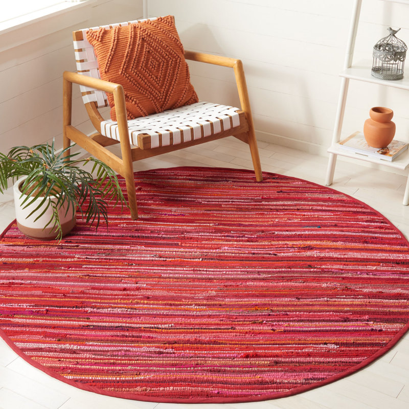 Tapis rayé en coton Nidhi, Rond 6 pi