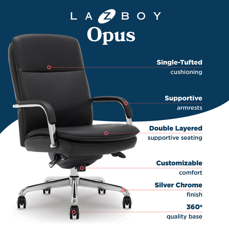 Opus Leather Swivel Executive Office Chair, Black, Chrome