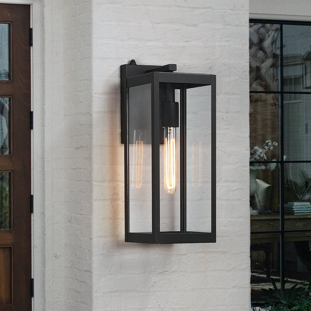 Black 16.5" H Dusk to Dawn Outdoor Wall Lantern Sconce 17 Stories