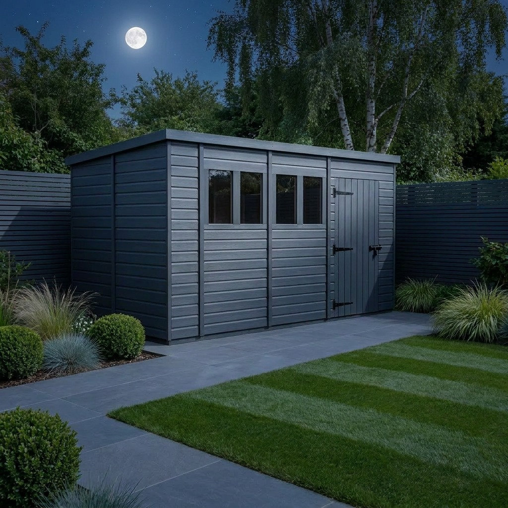 Total Sheds 14ft x 6ft Composite Pent Garden Shed - Single Door - With Windows - EPDM Rubber Roof - UK Manufactured