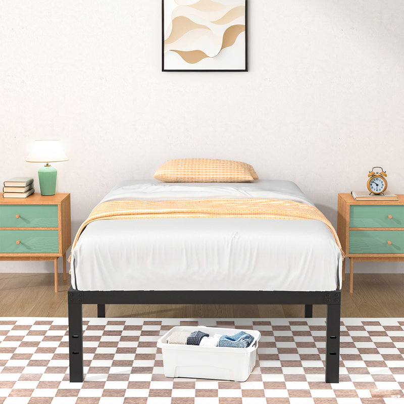 14'' Metal Bedframe No Box Spring Needed Eassy Assemble Platform Bed, Twin