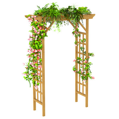 Tonnelle de jardin en bois brun clair avec côtés en treillis H 85 po x l 63 po x P 26 po