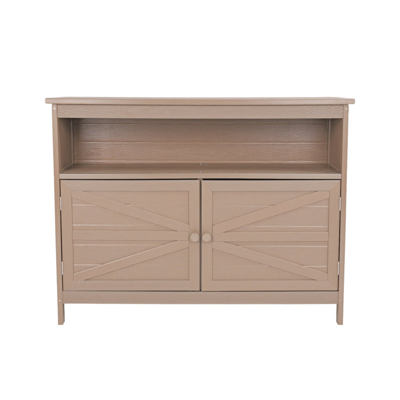 44'' Rectangular HDPE Outdoor Buffet & Console Table,With Storage And Shelves, Brown