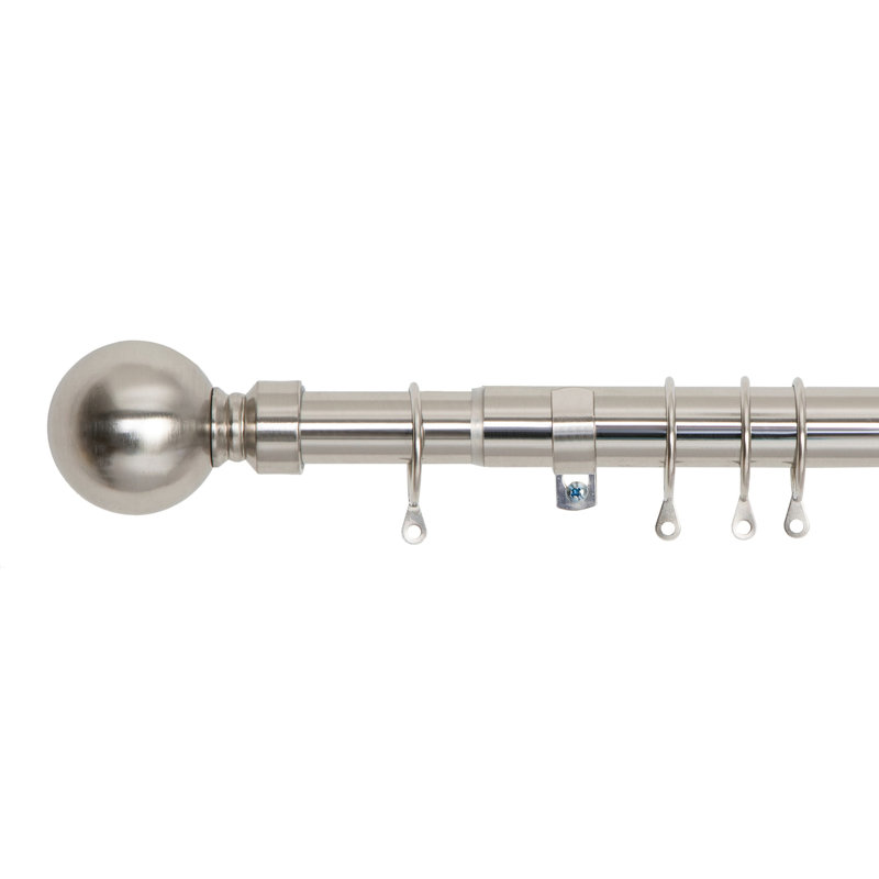 Iron Adjustable 2.8cm Single Curtain Pole, Brushed Silver, 70cm - 120cm