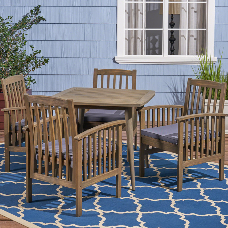Tinnin 4 - Person Acacia Wood Patio Dining Set with Square Table , Cushions Included, Purple
