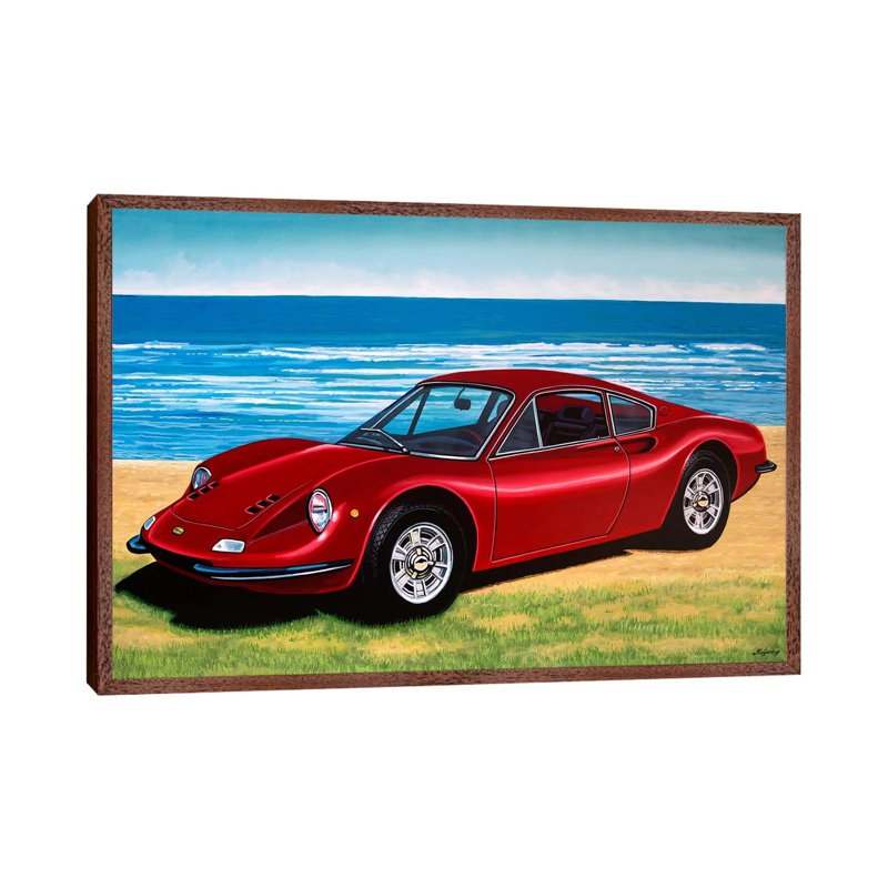 Ferrari Dino by Paul Meijering - Painting on Canvas, 66.04 cm H x 45.72 cm W, Classic Brown Wood Framed
