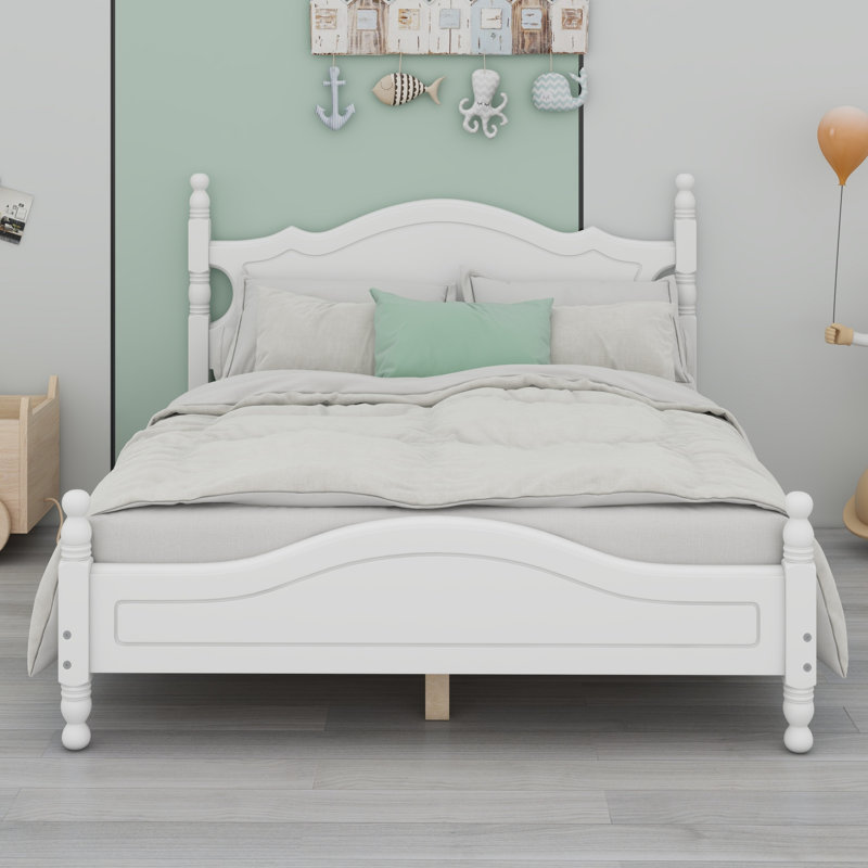 Base de lit plateforme en bois, Lit double, blanc