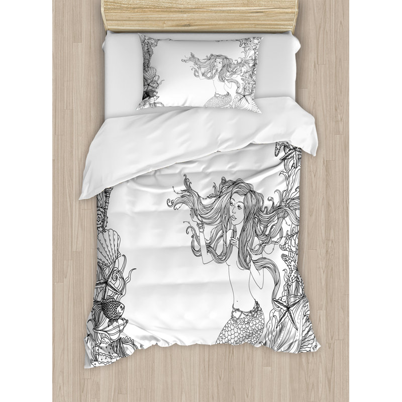 Mermaid Coastal Polyester Duvet Cover, Twin