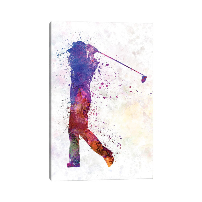 «Golfeur Swing Silhouette» par Paul Rommer - impression d'art graphique, H 40 po x l 26 po x P 1,5 po, Toile tendue