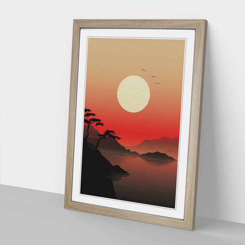 Japanese Sunset Minimalism - Framed Print, Oak Framed, 34cm H x 25cm W x 2cm D