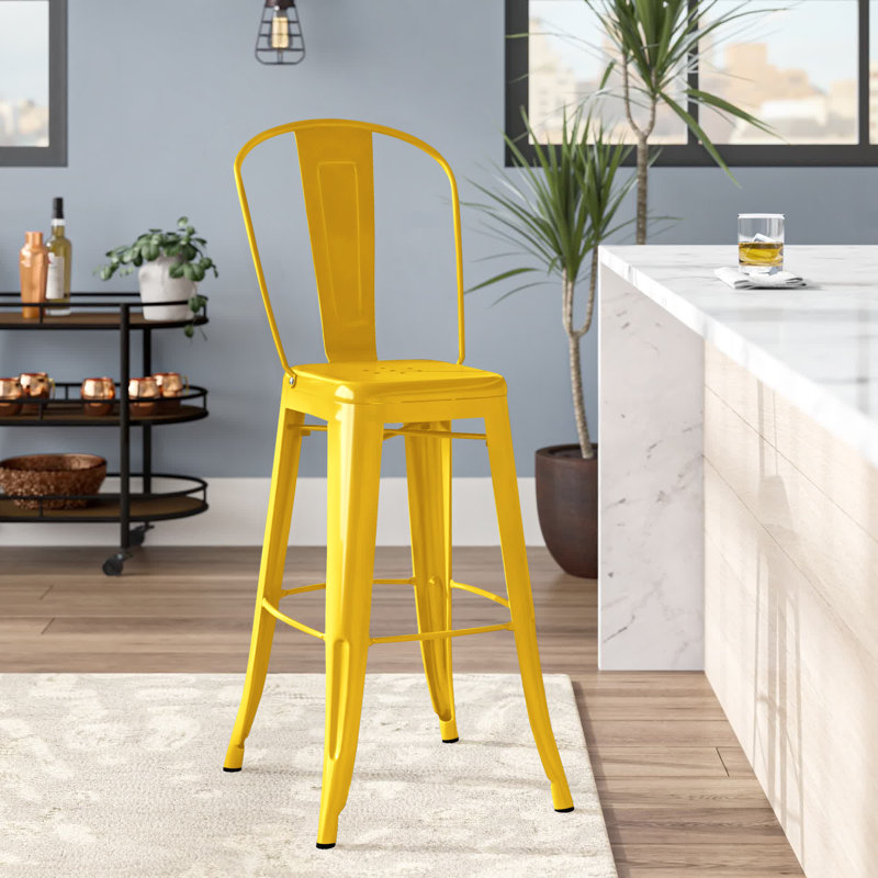 Tabouret de bar Iddings, Jaune, 4, Tabouret de comptoir (siège d'une hauteur de 24 p